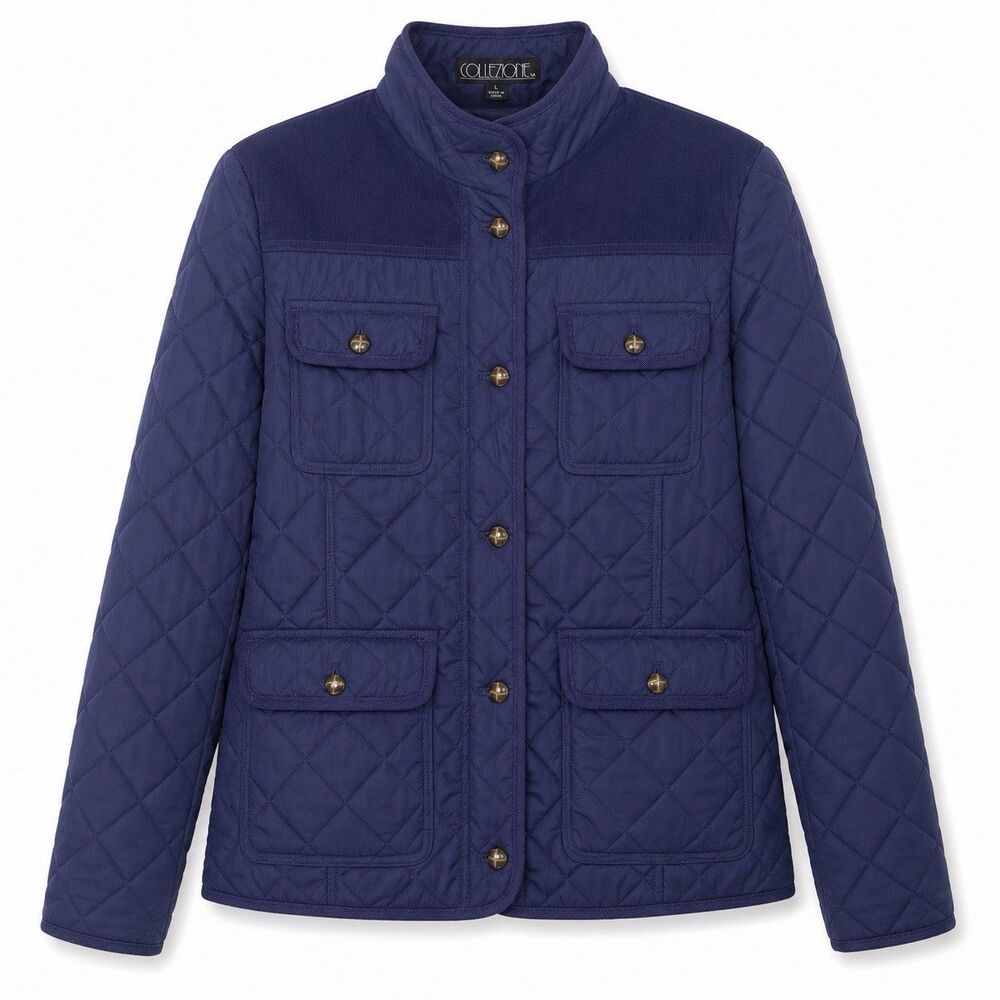 COLLEZIONE Women’s Long Sleeve 4 Pocket Puffer Jacket Navy Size Large NWOT